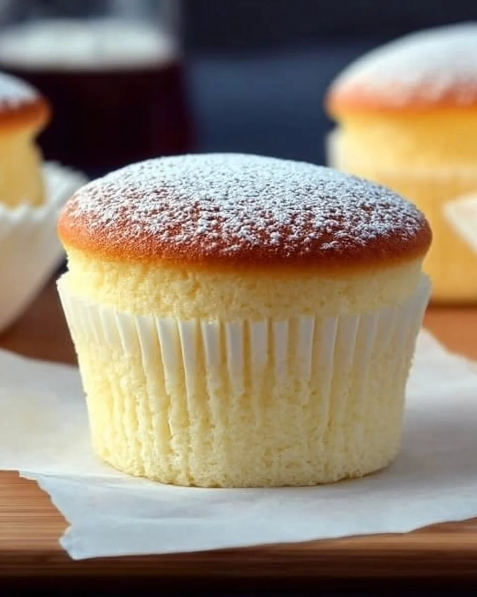 Fluffy Japanese cotton cheesecake cupcakes served on a beautiful plate.