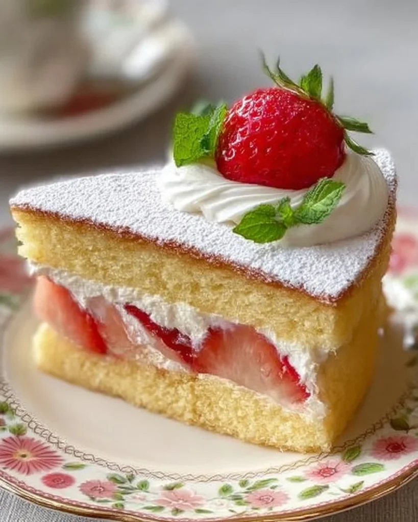 Japanese strawberry shortcake with fresh strawberries on top and whipped cream