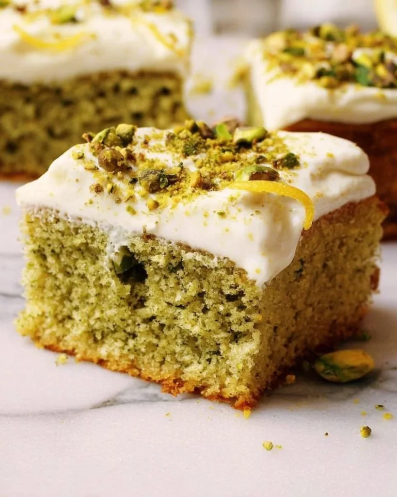 Delicious Lemon Pistachio Cake with vibrant lemon frosting and crunchy pistachios