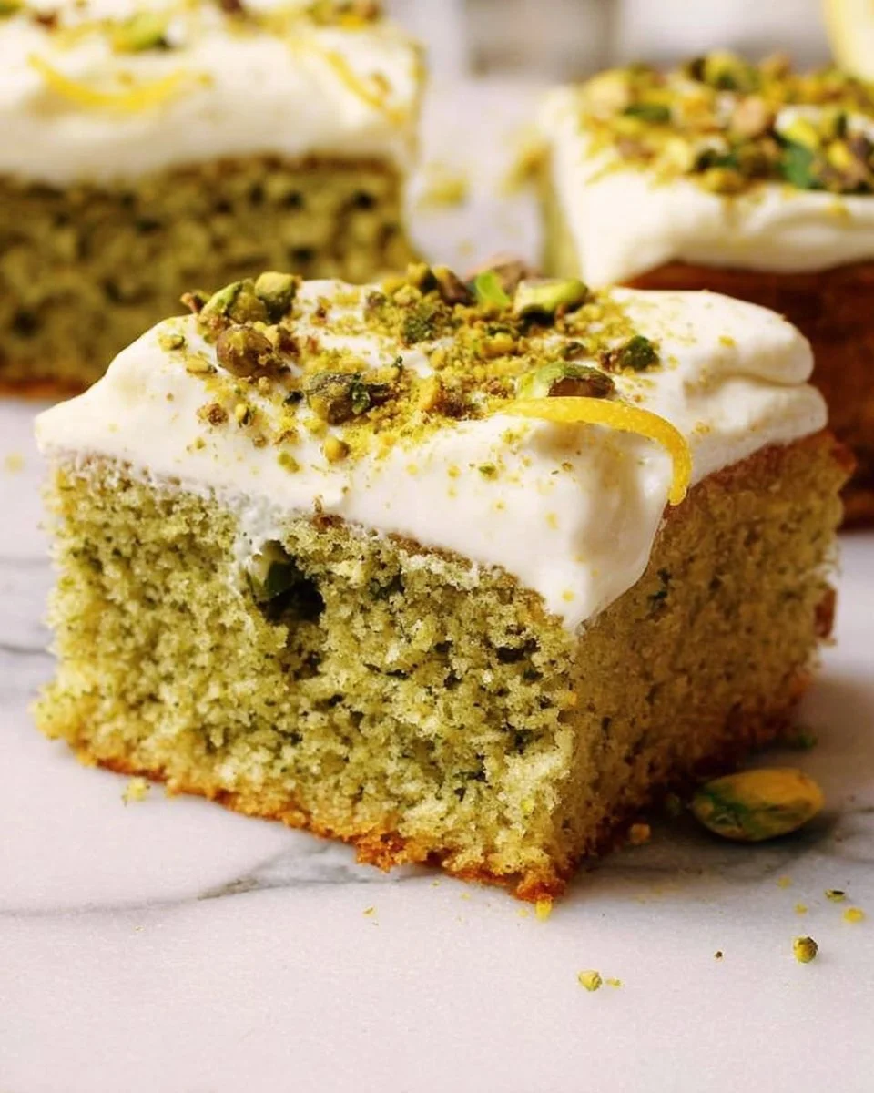 Delicious Lemon Pistachio Cake with vibrant lemon frosting and crunchy pistachios