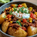 Delicious Loaded Southwest Potato Bowls topped with fresh ingredients