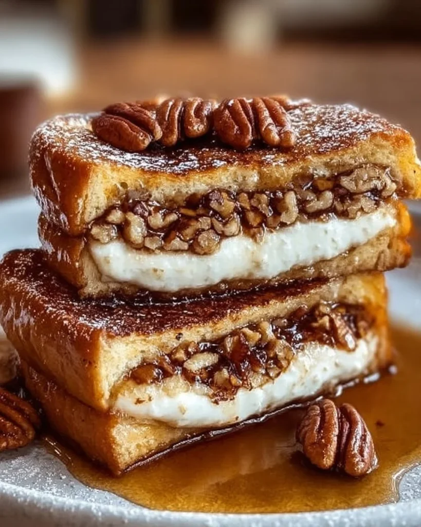 Delicious Maple Pecan Cream Cheese Stuffed French Toast on a plate
