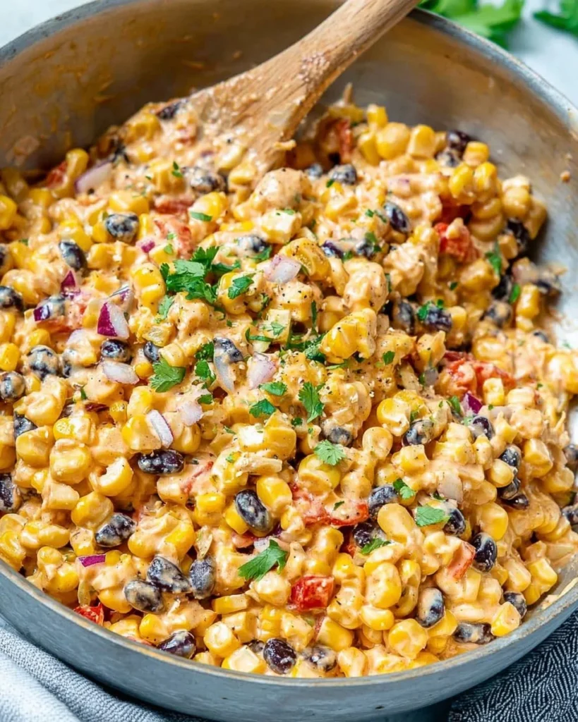 Delicious Mexican Street Corn Salad with cream, cheese, and spices
