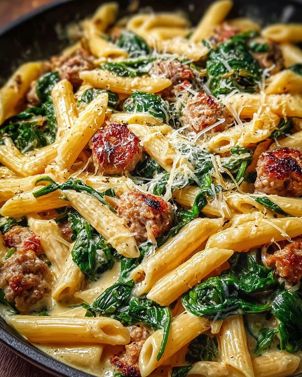 One-Pan Creamy Penne with Spinach and Italian Sausage