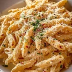 Creamy garlic pasta dish served in a bowl