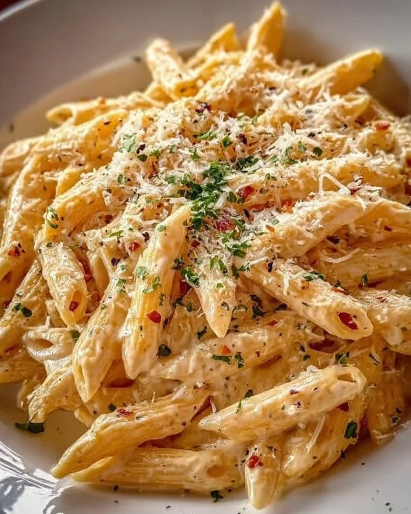 Creamy garlic pasta dish served in a bowl