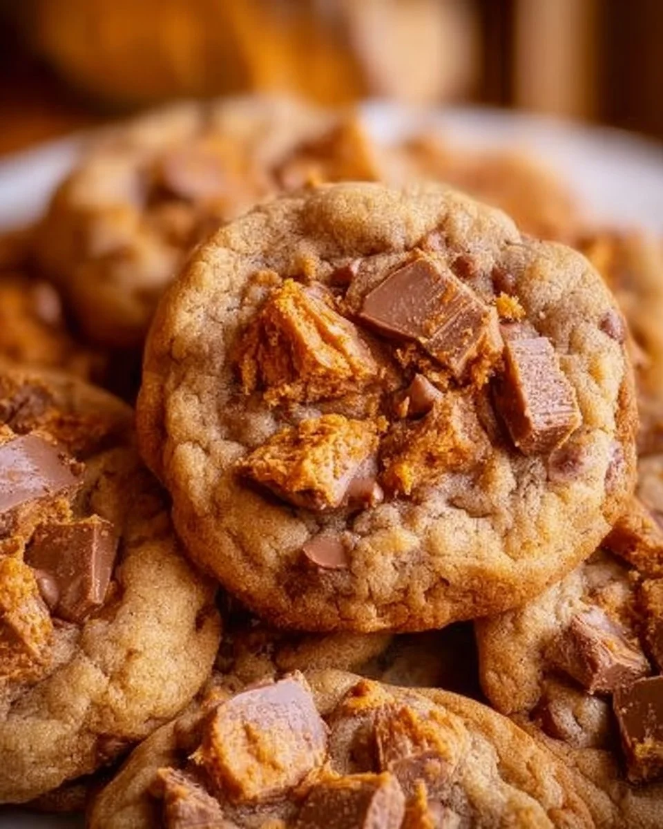 Peanut Butter Butterfinger Cookies with chocolate and crunchy bits