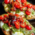 Delicious Pesto Bruschetta Chicken served with fresh ingredients on a plate