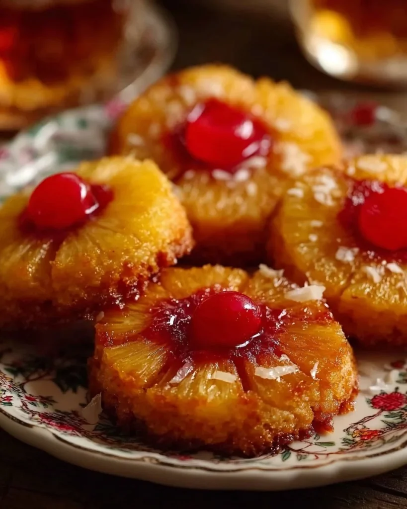 Freshly baked Pineapple Upside-Down Cookies on a plate