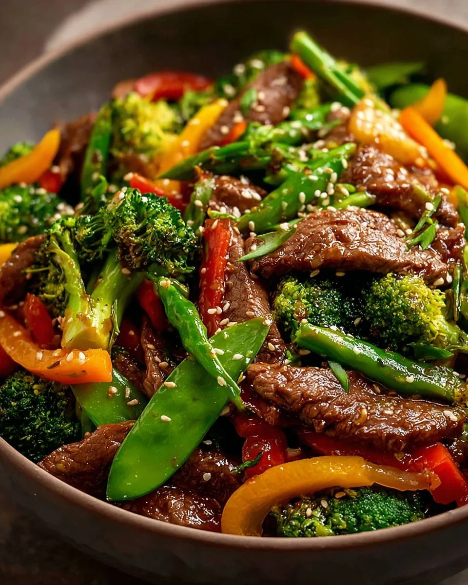 Quick and easy beef stir fry with colorful vegetables