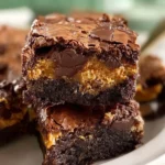 Delicious Reese's Peanut Butter Cup stuffed brookie bars on a plate