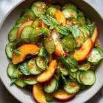 Bowl of spicy Peach Cucumber Salad with vibrant colors and fresh ingredients.