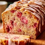 Loaf of homemade strawberry bread with fresh strawberries on the side