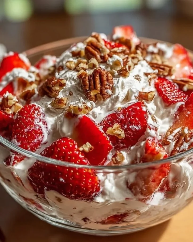 Delicious Strawberry Crackle Salad with fresh strawberries and crispy toppings