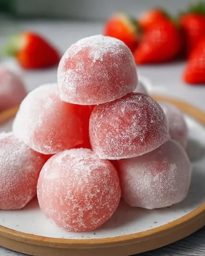 Deliciously soft Strawberry Mochi dessert with fresh strawberry filling