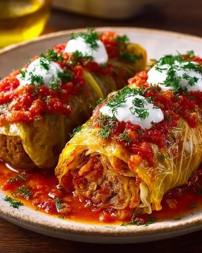 Healthy and hearty stuffed cabbage rolls served on a plate.