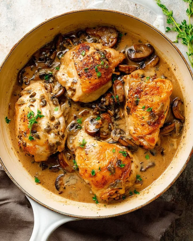 Delicious Stuffed Chicken Marsala with mushroom sauce and herbs
