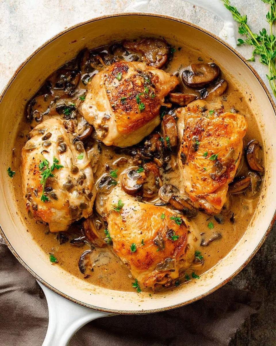 Delicious Stuffed Chicken Marsala with mushroom sauce and herbs