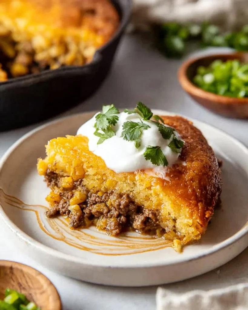 Delicious homemade Tamale Pie served in a vibrant dish