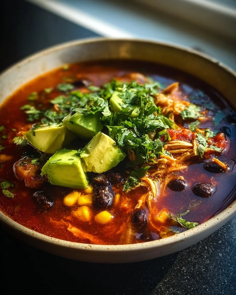 Delicious bowl of Tamale Soup garnished with fresh herbs and spices.