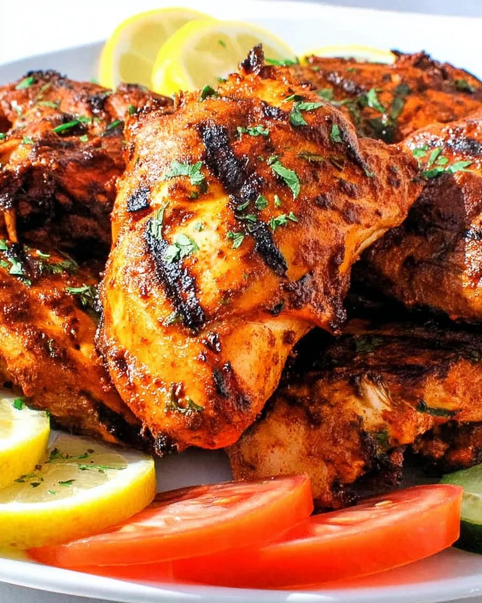 Oven-baked Tandoori Chicken with vibrant spices and golden-brown color