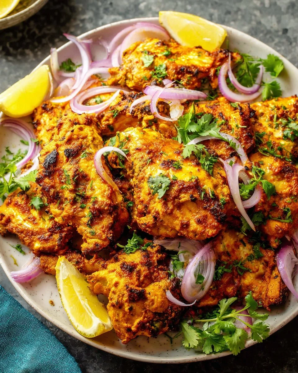 Tandoori Chicken marinated in spices, served as a healthy meal prep option