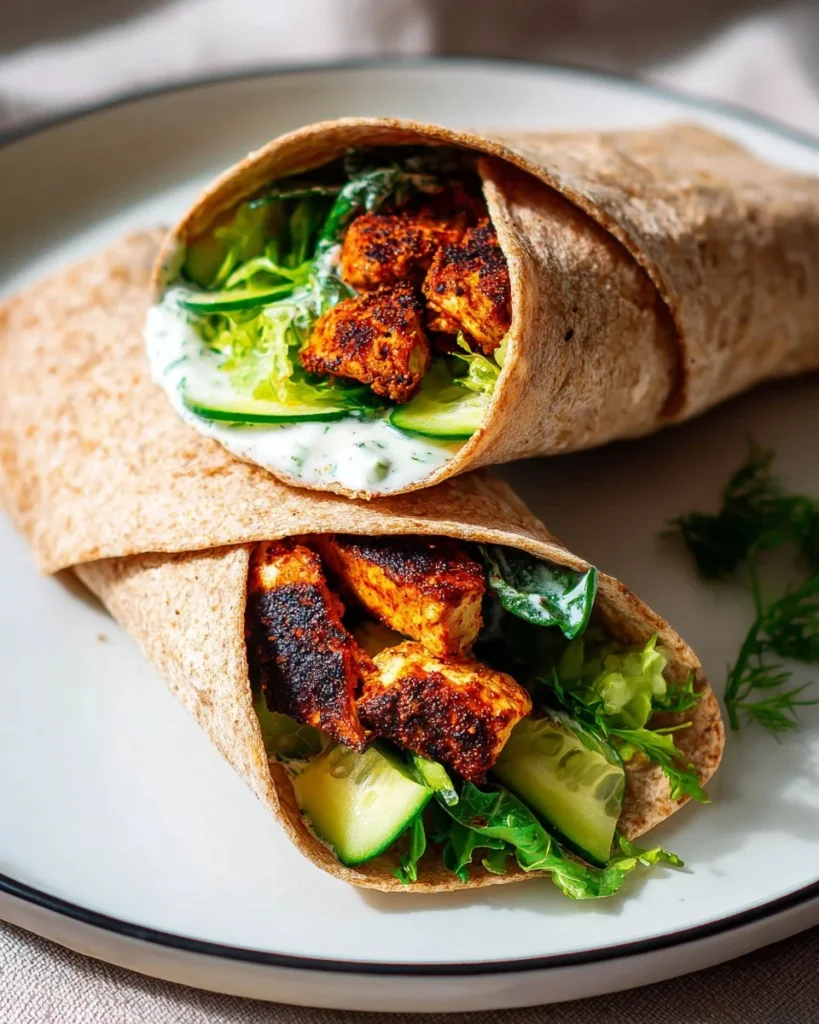 Delicious Tandoori Chicken Tikka Wrap ready to serve, high in protein and meal prep friendly.