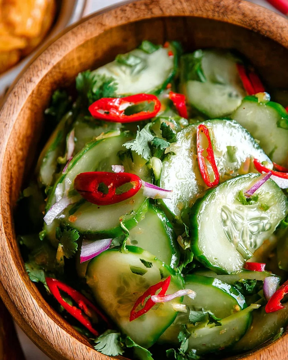 Delicious Thai cucumber salad served alongside satay dish.