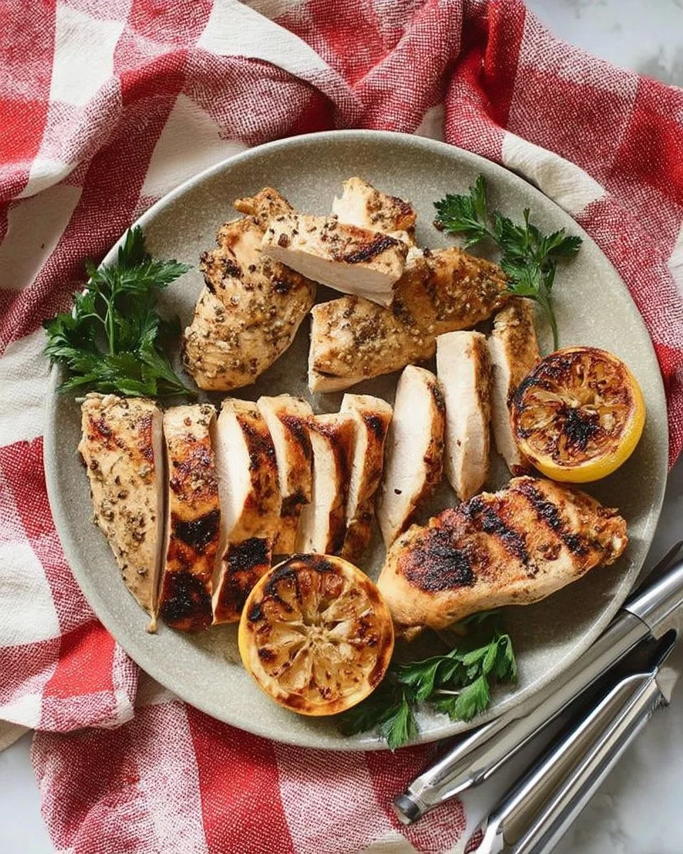 Deliciously grilled chicken breast garnished with herbs and spices