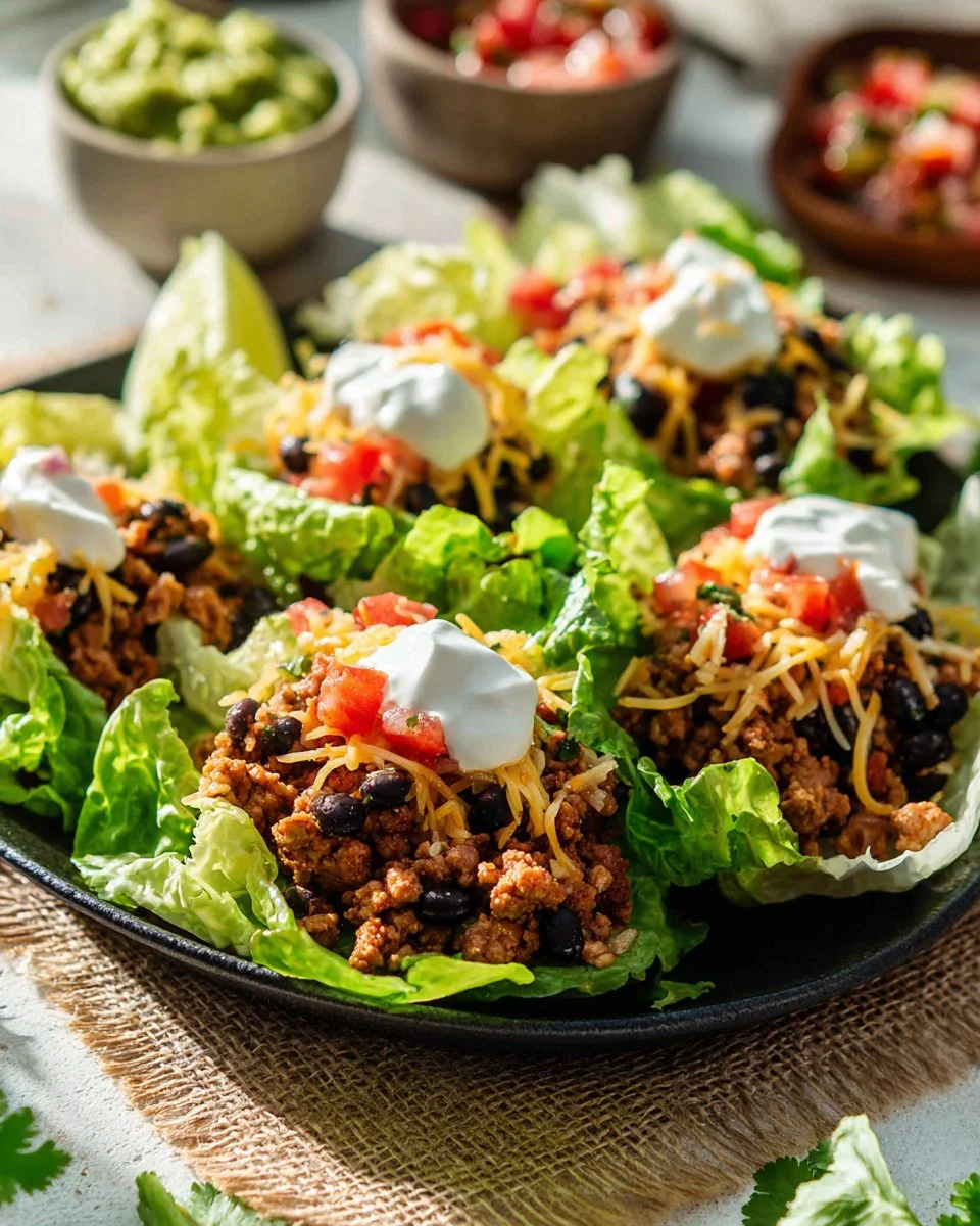 Turkey Taco Lettuce Wraps with fresh ingredients and spices