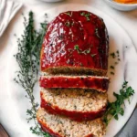 Ultimate turkey meatloaf recipe served on a plate with vegetables.