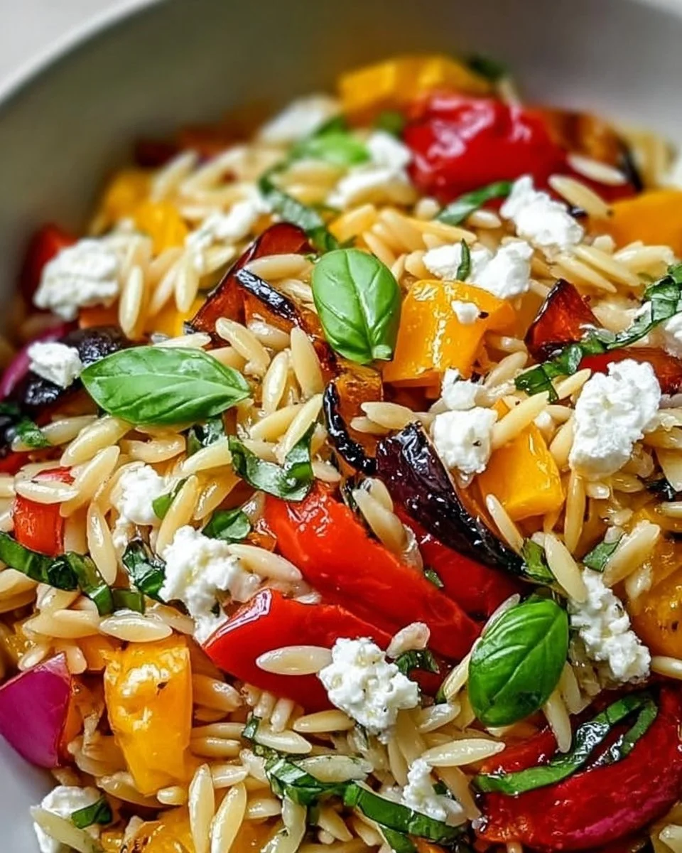 Vibrant orzo salad with fresh vegetables and herbs