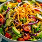 Zesty Southwest Crunch Salad topped with colorful vegetables and a flavorful dressing