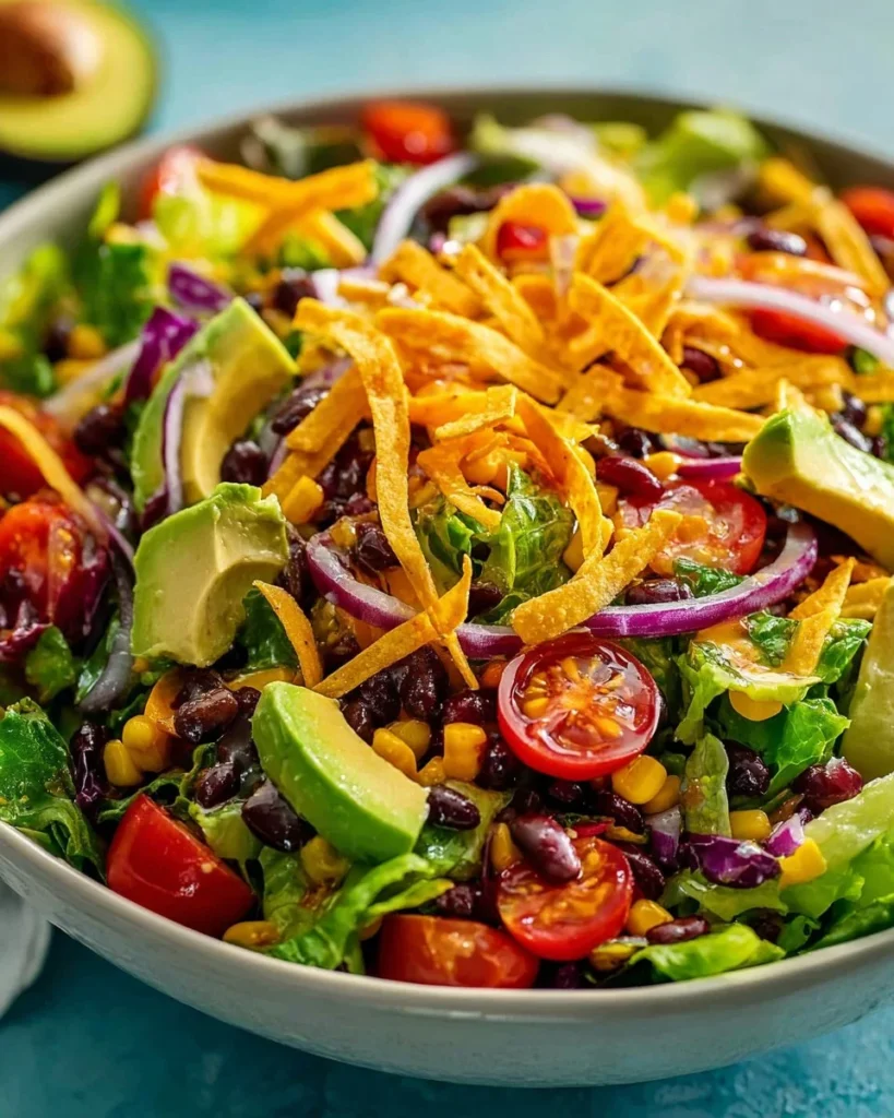 Zesty Southwest Crunch Salad topped with colorful vegetables and a flavorful dressing