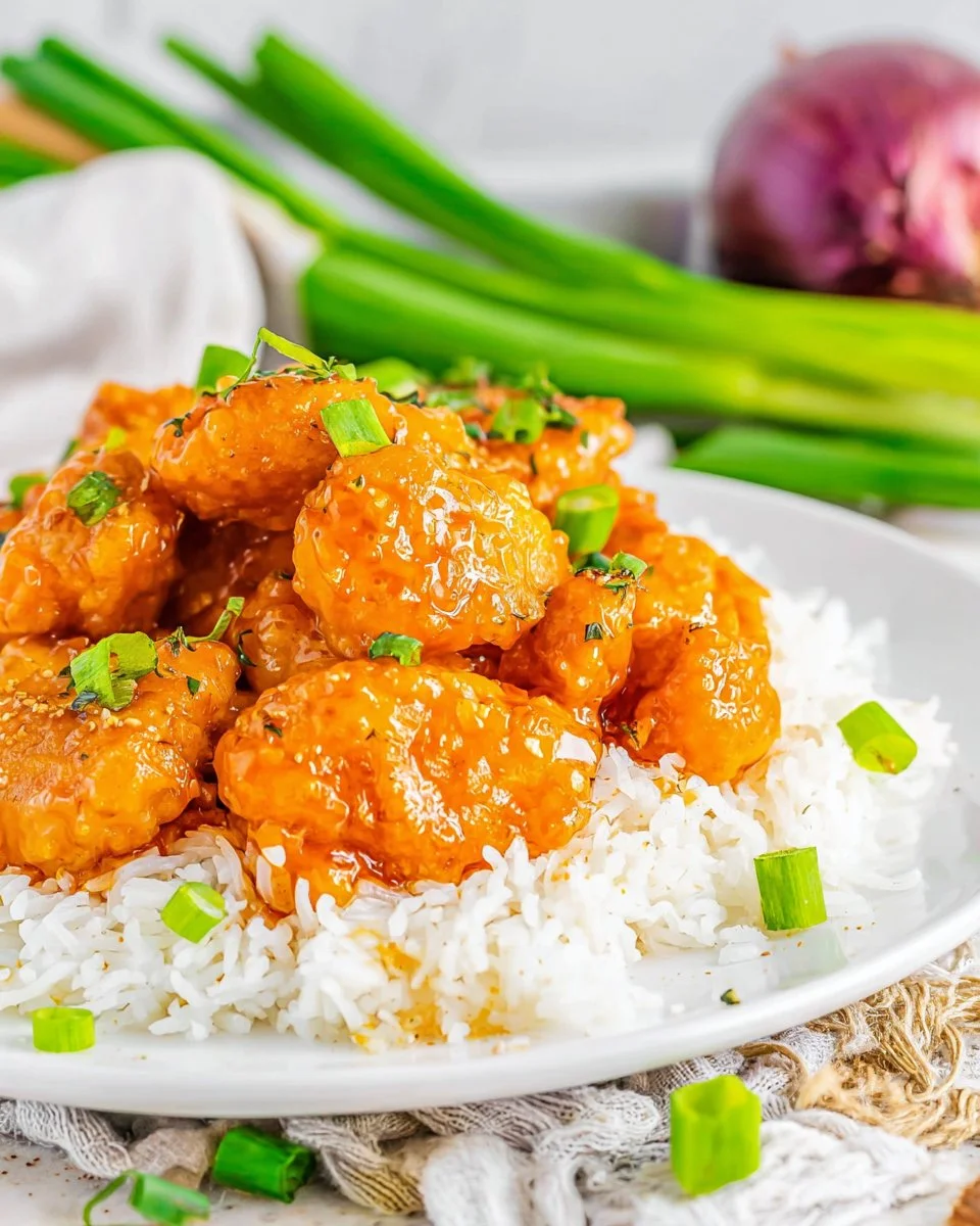 Plate of 15-minute garlic honey chicken garnished with herbs