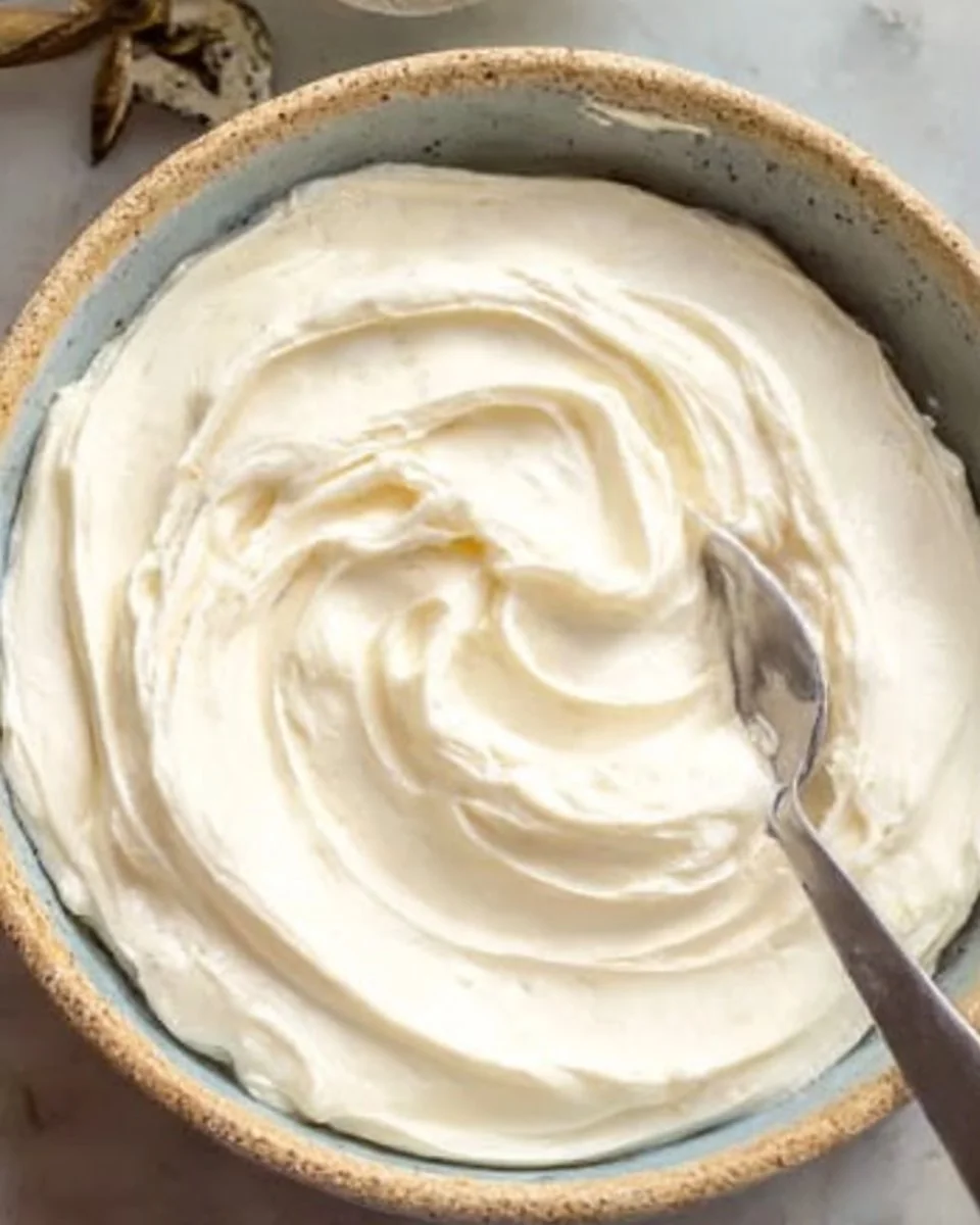 3 ingredient cream cheese frosting without butter in a bowl