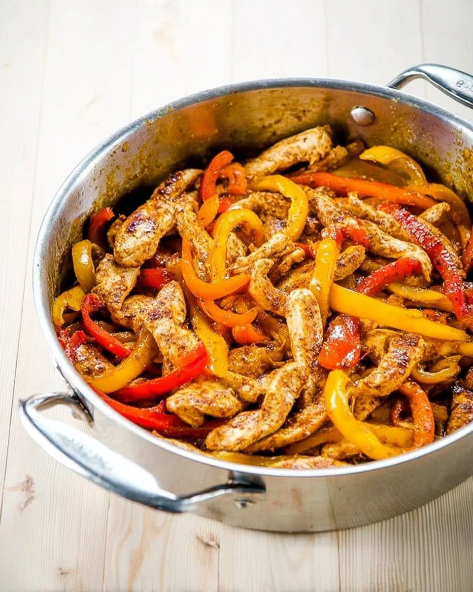 30-Minute Skillet Chicken Fajitas served with fresh veggies and tortillas