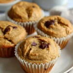 Five ingredient peanut butter banana muffins fresh out of the oven