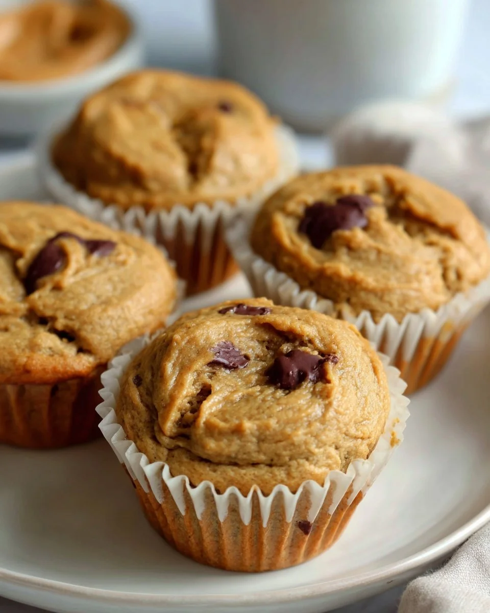 Five ingredient peanut butter banana muffins fresh out of the oven