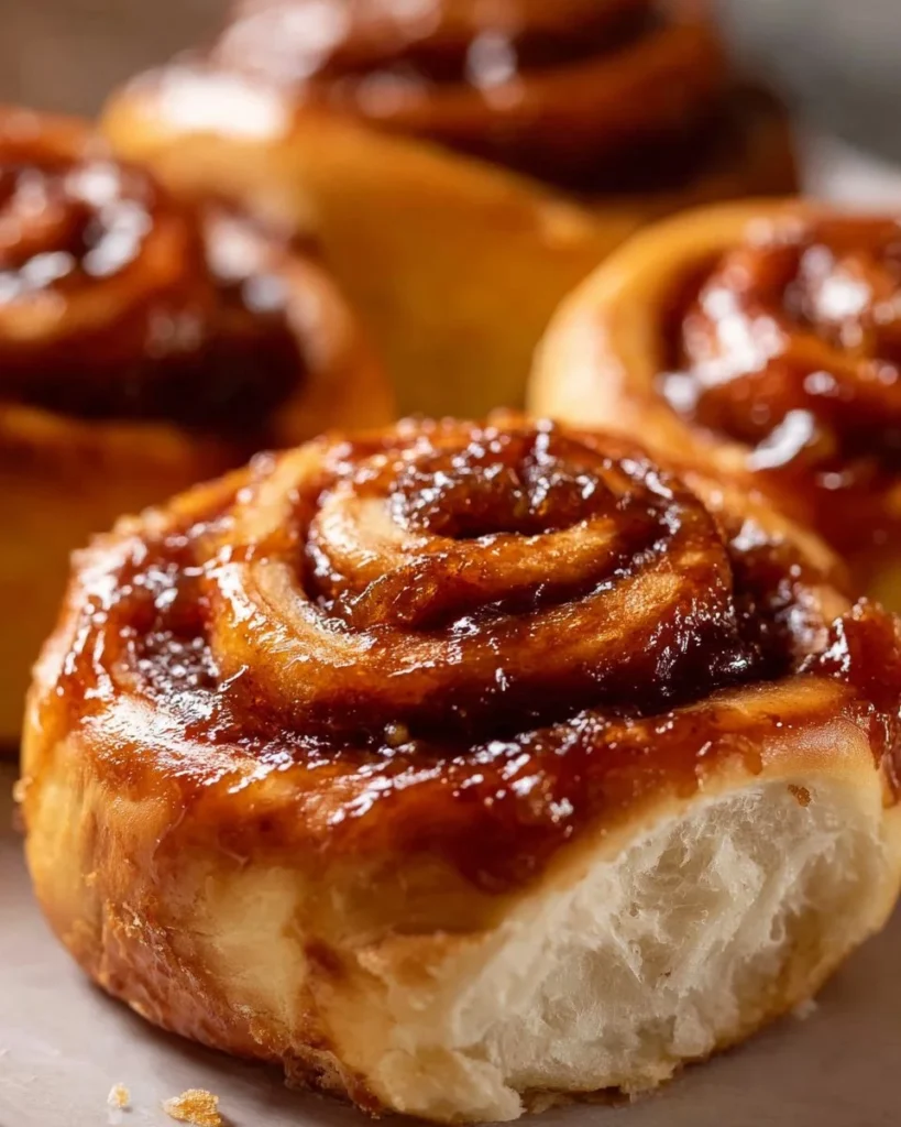 Freshly baked apple butter cinnamon rolls topped with cream cheese icing