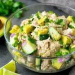 Avocado Tuna Salad with fresh ingredients in a bowl