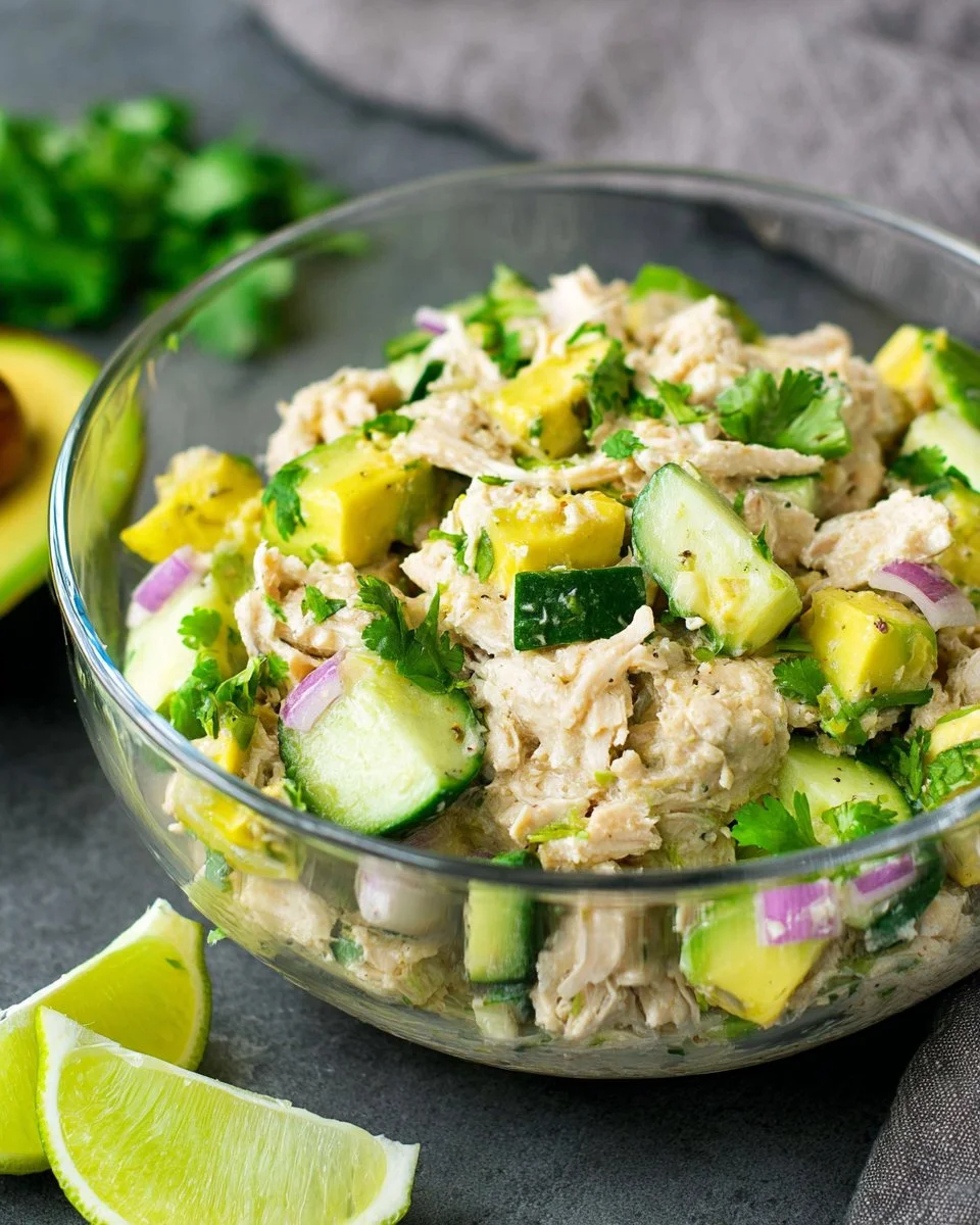 Avocado Tuna Salad with fresh ingredients in a bowl