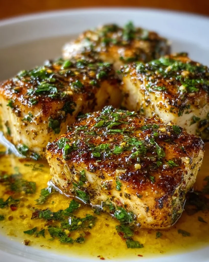 Deliciously baked mahi mahi served with herbs and lemon.