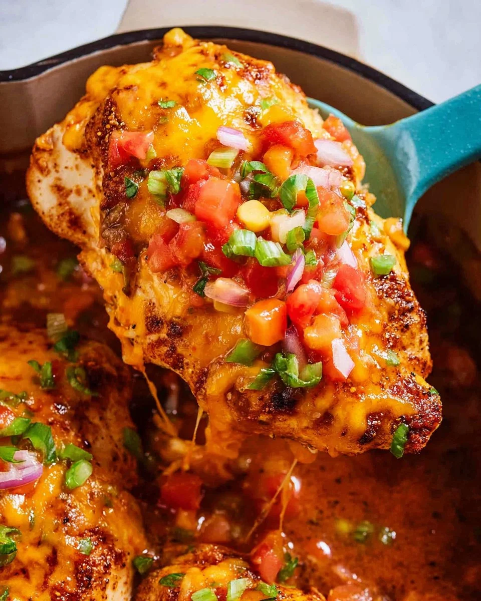 Delicious baked salsa chicken with vibrant salsa topping