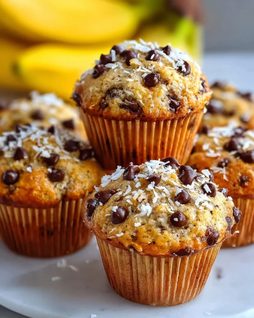 Banana Chocolate Chip Coconut Muffins fresh out of the oven