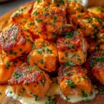 Plate of Bang Bang Salmon Bites garnished with green onions