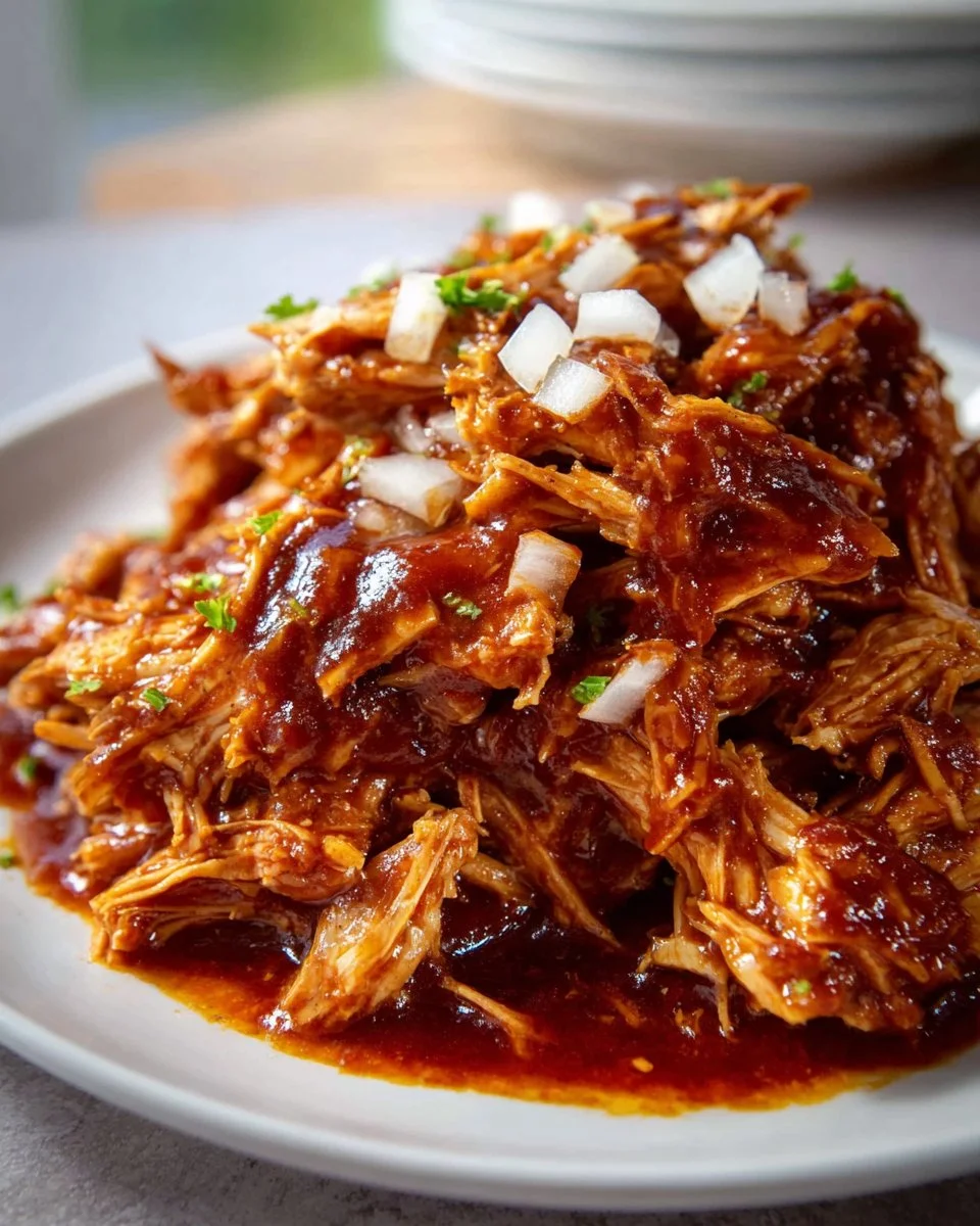 Delicious BBQ chicken cooked in a crockpot, ready to serve
