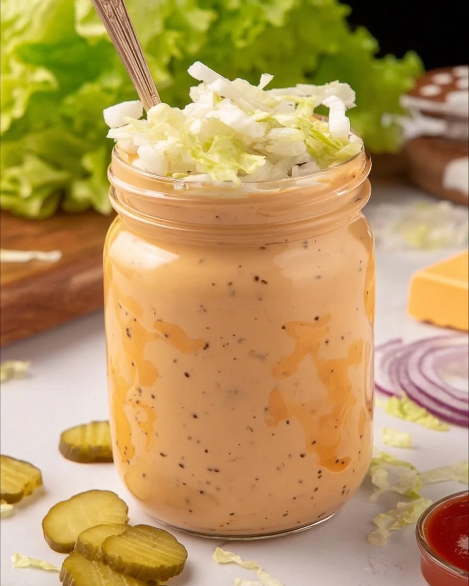 Homemade Big Mac Sauce in a bowl with ingredients around it