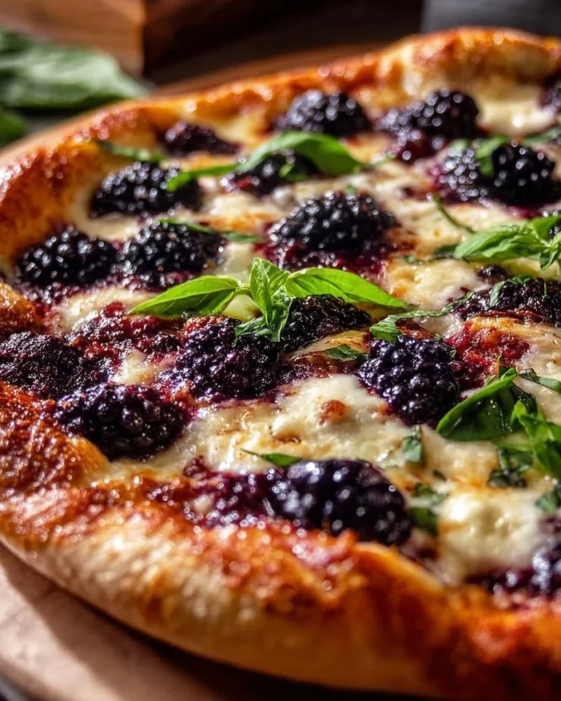 Blackberry Basil Ricotta Pizza with fresh herbs and berries