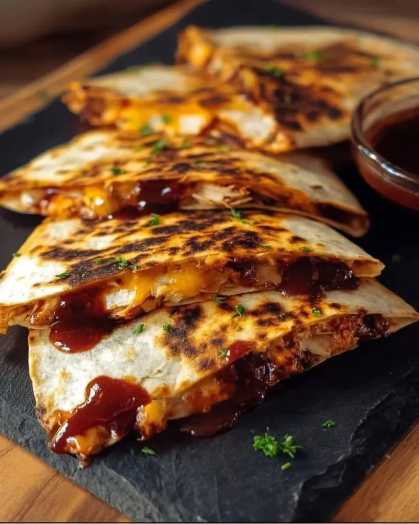 Blackstone Hot Honey BBQ Chicken Quesadillas deliciously grilled and served